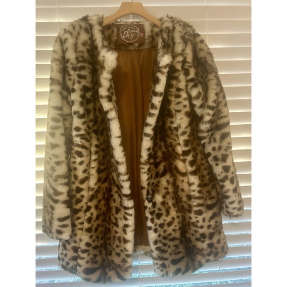 Southern Fried Chics Faux Fur Leopard Print Button Up Coat Size Small - Picture 6 of 13